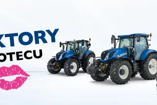 Modré traktory New Holland na reklamní grafice společnosti AGROTEC